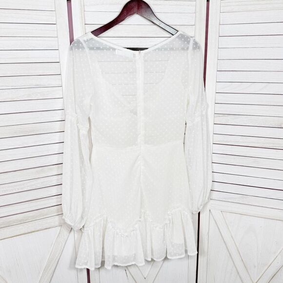 Hello Molly Clip Polka Dot Chiffon Mini Dress White Small Bishop Sleeve - Picture 10 of 13